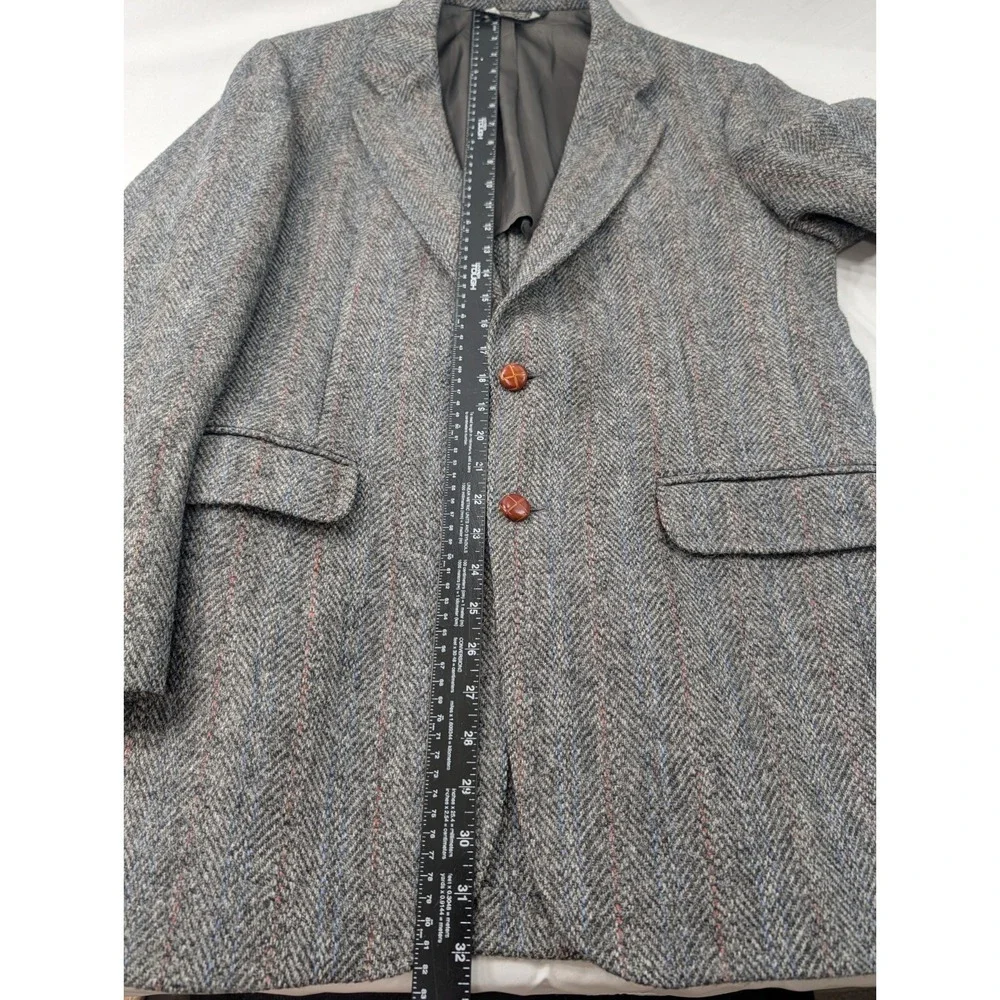 VTG Harris Tweed Beaconsfield Blazer Sport Coat Mens 42L Slim Gray Wool 90s
